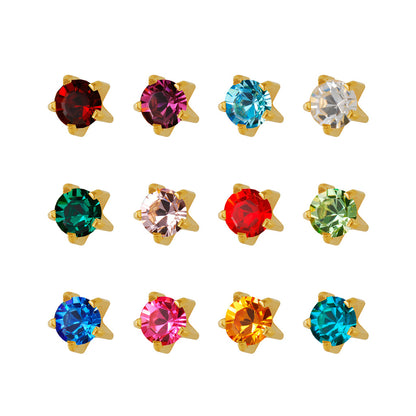 Prong-Set Birthstars Universal Flatpack Piercing Studs (Assorted Dozen)