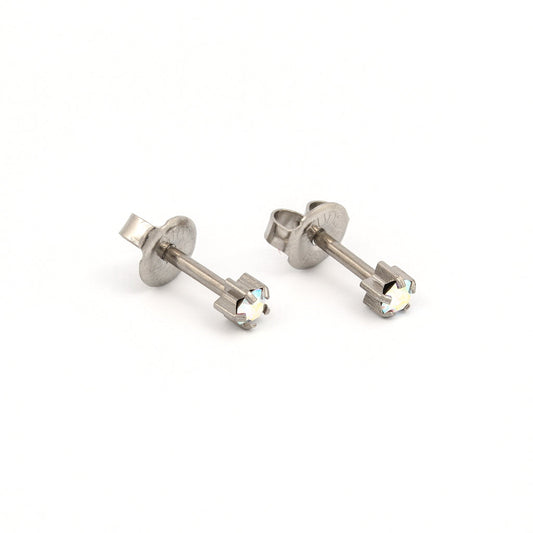 Prong Set Birthstone Universal Flatpack Piercing Studs - Stainless Steel - AB Crystal - Regular Adaptor