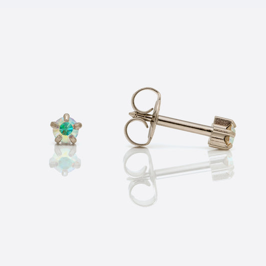 Prong Set Birthstone Universal Flatpack Piercing Studs - Stainless Steel - AB Crystal - Regular Adaptor
