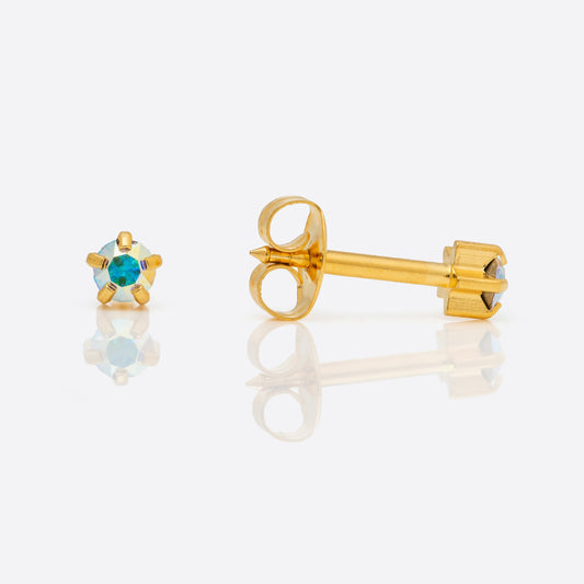 Prong Set Birthstone Universal Flatpack Piercing Studs - Gold Plated - AB Crystal - Regular Adaptor