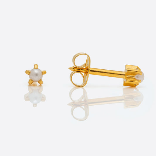 Prong-Set Pearl Universal Flatpack Piercing Studs - Gold Plated - Regular Adaptor