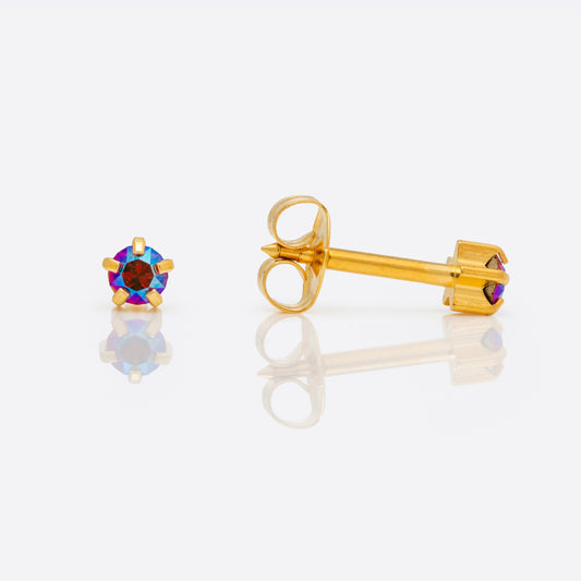 Shimmers Crystal Universal Flatpack Piercing Studs - Gold Plated - Scarlet Shimer Crystal - Regular Adaptor