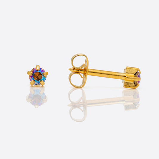 Shimmers Crystal Universal Flatpack Piercing Studs - Gold Plated - November Topaz Crystal - Regular Adaptor
