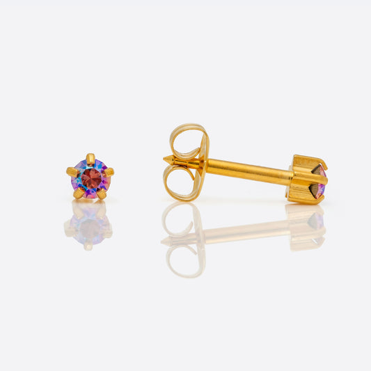 Shimmers Crystal Universal Flatpack Piercing Studs - Gold Plated - Light Rose Crystal Shimmer - Regular Adaptor