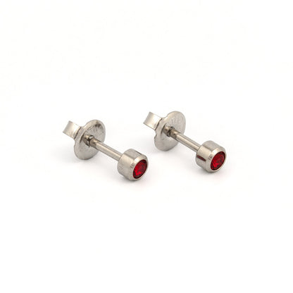 Bezel Set Birthstone Universal Flatpack Piercing Studs - Stainless Steel - January Garnet Crystal - Regular Adaptor