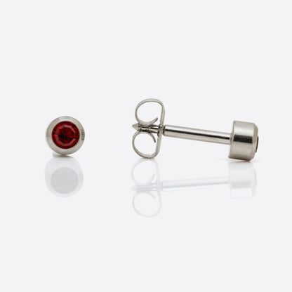 Bezel Set Birthstone Universal Flatpack Piercing Studs - Stainless Steel - January Garnet Crystal - Regular Adaptor