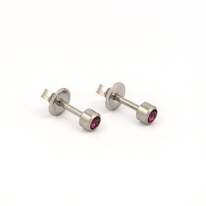 Bezel Set Birthstone Universal Flatpack Piercing Studs - Stainless Steel - February Amethyst Crystal - Regular Adaptor