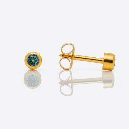 Bezel Set Birthstone Universal Flatpack Piercing Studs - Gold Plated - March Aquamarine Crystal - Regular Adaptor