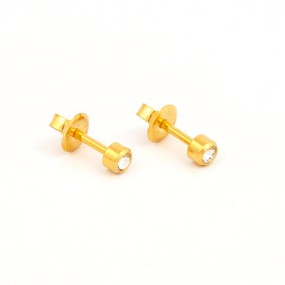 Bezel Set Birthstone Universal Flatpack Piercing Studs - Gold Plated- April Clear Crystal - Regular Adaptor