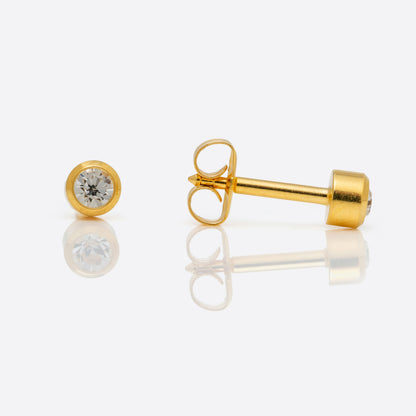 Bezel Set Birthstone Universal Flatpack Piercing Studs - Gold Plated- April Clear Crystal - Regular Adaptor