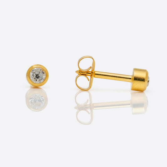 Bezel Set Birthstone Universal Flatpack Piercing Studs - Gold Plated- April Clear Crystal - Regular Adaptor