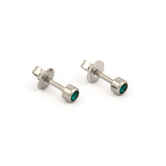 Bezel Set Birthstone Universal Flatpack Piercing Studs - Stainless Steel - May Emerald Crystal - Regular Adaptor