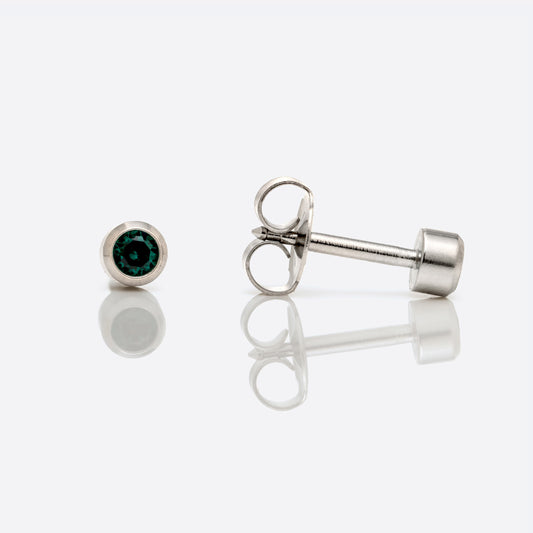 Bezel Set Birthstone Universal Flatpack Piercing Studs - Stainless Steel - May Emerald Crystal - Regular Adaptor