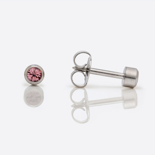 Bezel Set Birthstone Universal Flatpack Piercing Studs - Stainless Steel - June Alexandrite Crystal - Regular Adaptor