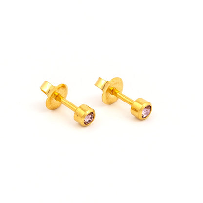 Bezel Set Birthstone Universal Flatpack Piercing Studs - Gold Plated - June Alexandrite Crystal - Regular Adaptor