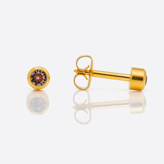 Bezel Set Birthstone Universal Flatpack Piercing Studs - Gold Plated - June Alexandrite Crystal - Regular Adaptor