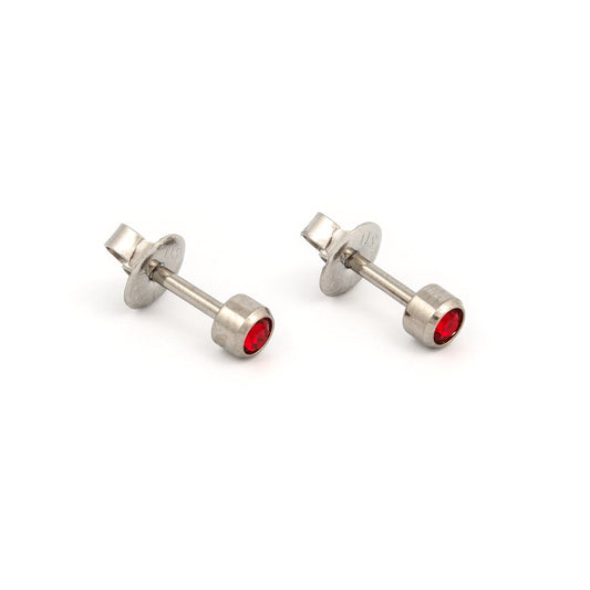 Bezel Set Birthstone Universal Flatpack Piercing Studs - Stainless Steel - July Ruby Crystal - Regular Adaptor