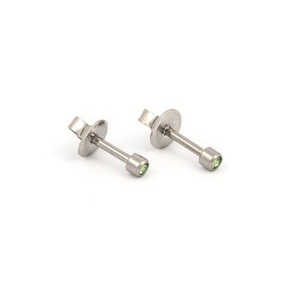 Bezel Set Birthstone Universal Flatpack Piercing Studs - Stainless Steel - August Peridot Crystal - Regular Adaptor