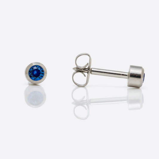 Bezel Set Birthstone Universal Flatpack Piercing Studs - Stainless Steel - September Sapphire Crystal - Regular Adaptor