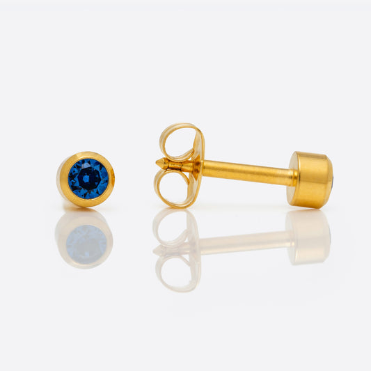 Bezel Set Birthstone Universal Flatpack Piercing Studs - Gold Plated - September Sapphire Crystal - Regular Adaptor