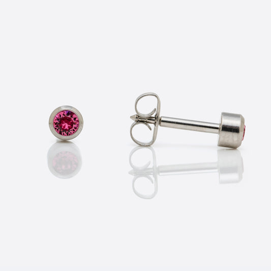 Bezel Set Birthstone Universal Flatpack Piercing Studs - Stainless Steel - October Rose Crystal - Regular Adaptor