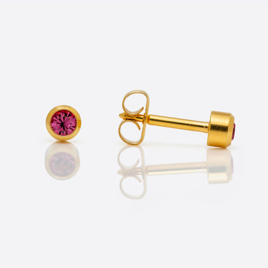 Bezel Set Birthstone Universal Flatpack Piercing Studs - Gold Plated - October Rose Crystal - Regular Adaptor