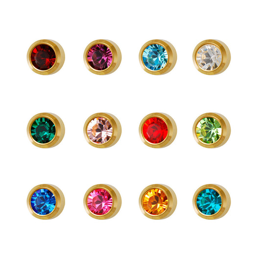Bezel-Set Birthstones Universal Flatpack Piercing Studs (Assorted Dozen) - Gold Plated - Regular Adaptor