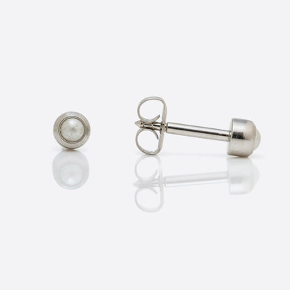 Bezel-Set Pearl Universal Flatpack Piercing Studs - Stainless Steel - Regular Adaptor