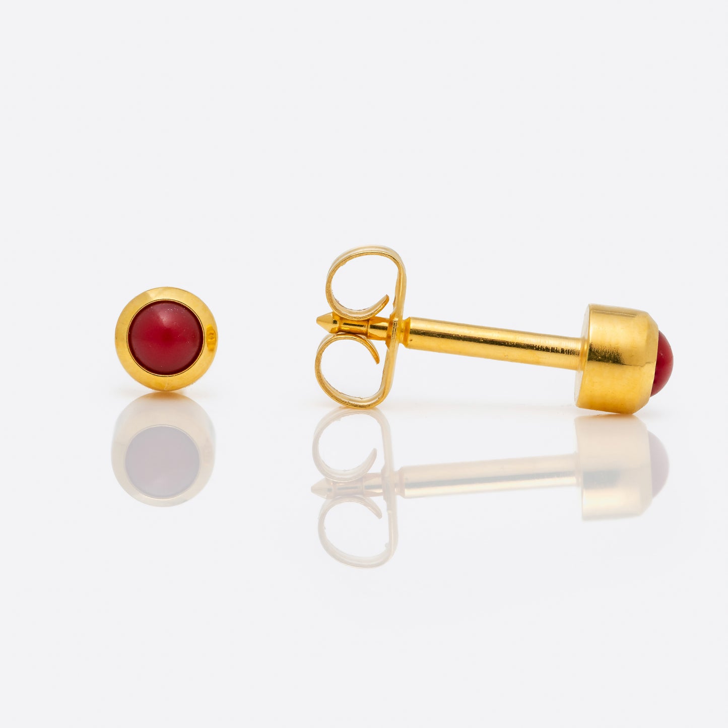 Bezel-Set Color Universal Flatpack Piercing Studs - Gold Plated - Coral - Regular Adaptor