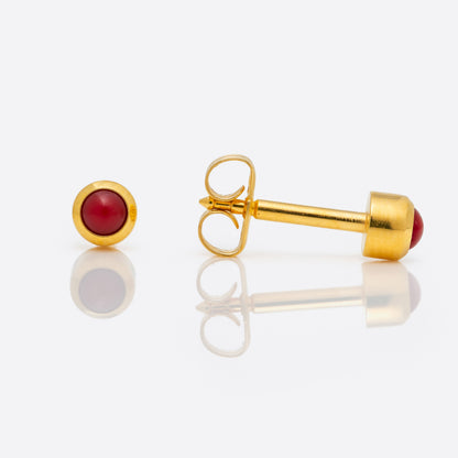 Bezel-Set Color Universal Flatpack Piercing Studs - Gold Plated - Coral - Regular Adaptor