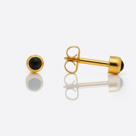 Bezel-Set Color Universal Flatpack Piercing Studs - Gold Plated - Black Onyx - Regular Adaptor