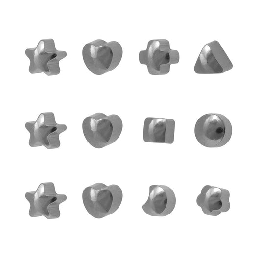 Shapes Universal Flatpack Piercing Studs (Assorted Dozen) - Stainless Steel - Regular Adaptor