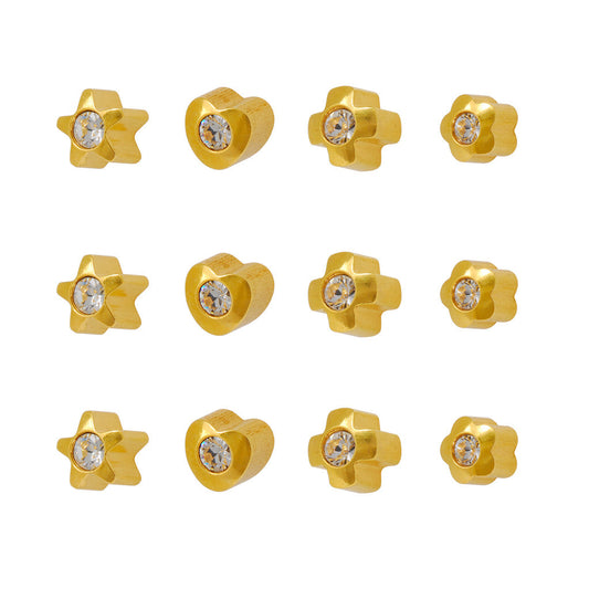 Shapelite Crystal Universal Flatpack Piercing Studs (Assorted Dozen) - Gold Plated - Regular Adaptor