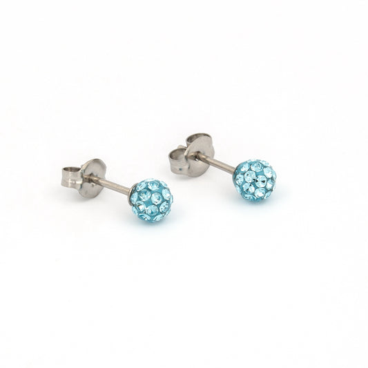 Sensitive Puff Pad Fashion - Fireball - 4.5mm - March Aquamarine Crystal - Stainless Steel