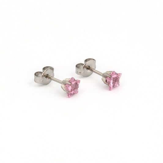 Sensitive Puff Pad Fashion - 5mm - Pink Star Prong-Set Cubic Zirconia - Stainless Steel