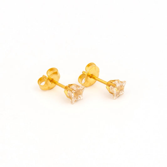 Sensitive Puff Pad Fashion - 5mm - Star Prong-Set Cubic Zirconia - Gold Plated