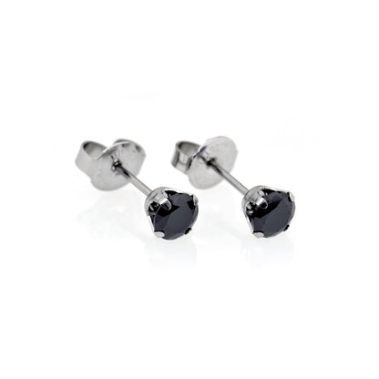 Sensitive Puff Pad Fashion - 5mm - Black Prong-Set Cubic Zirconia  - Stainless Steel