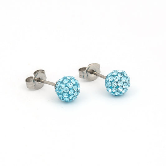 Sensitive Puff Pad Fashion - Fireball - 6mm - March Aquamarine Crystal - Stainless Steel