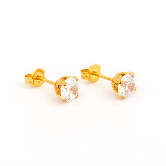 Sensitive Puff Pad Fashion - 6mm - Prong-Set Cubic Zirconia - Gold Plated