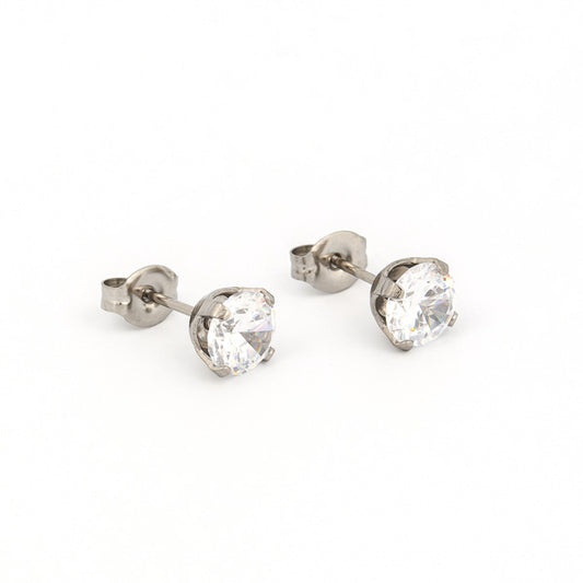 Sensitive Puff Pad Fashion - 6mm - Prong-Set Cubic Zirconia  - Stainless Steel