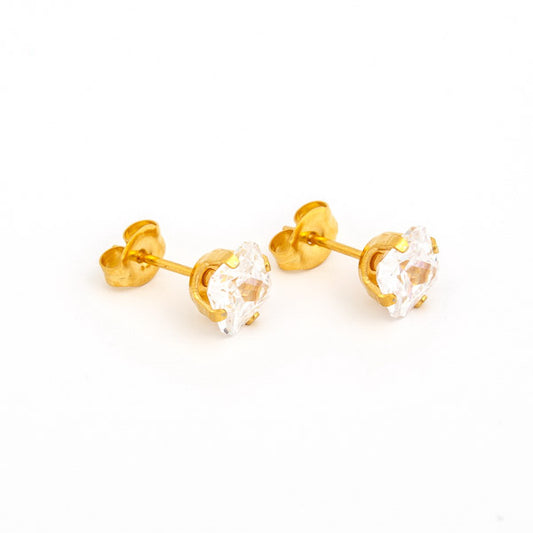 Sensitive Puff Pad Fashion - 6X6mm - Princess Cut Prong-Set Cubic Zirconia - Gold Plated