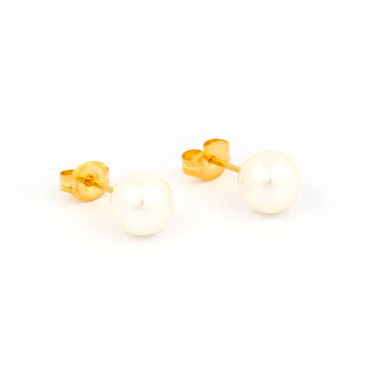 Sensitive Puff Pad Fashion - 7mm - White Pearl - Gold Plated