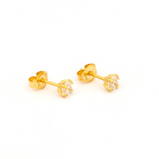 Sensitive Puff Pad Fashion - 4mm - Prong-Set Cubic Zirconia - Gold Plated