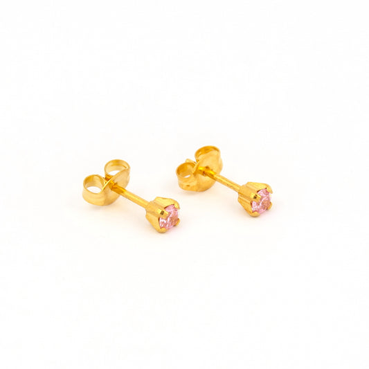 Sensitive Puff Pad Fashion - 3mm - Pink Prong-Set Cubic Zirconia - Gold Plated