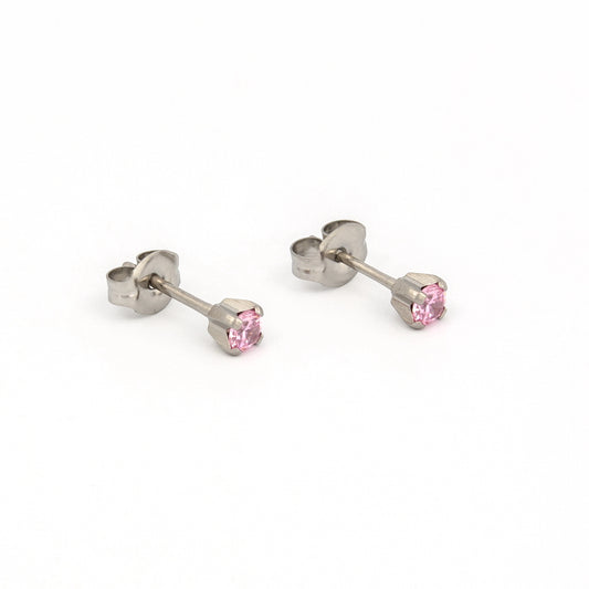 Sensitive Puff Pad Fashion - 3mm - Pink Prong-Set Cubic Zirconia - Stainless Steel