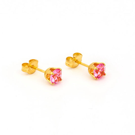 Sensitive Puff Pad Fashion - 5mm - Pink Prong-Set Cubic Zirconia - Gold Plated