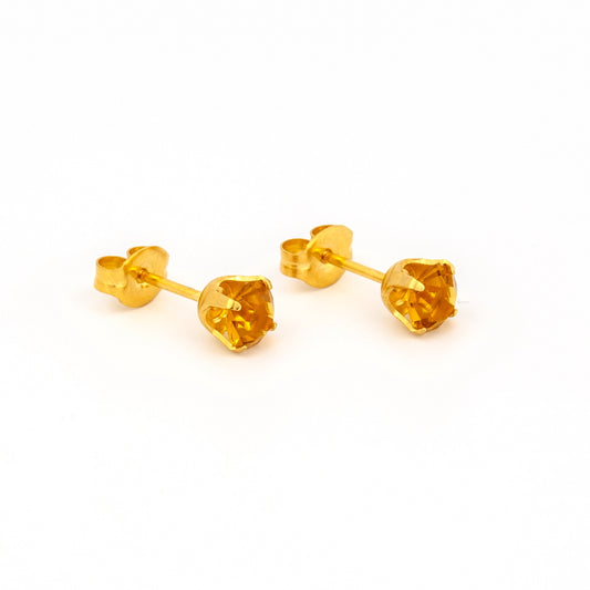 Sensitive Puff Pad Fashion - 5mm - November Topaz Crystal - Gold Plated