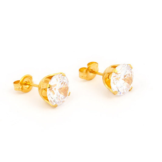 Sensitive Puff Pad Fashion - 8mm - Prong-Set Cubic Zirconia - Gold Plated