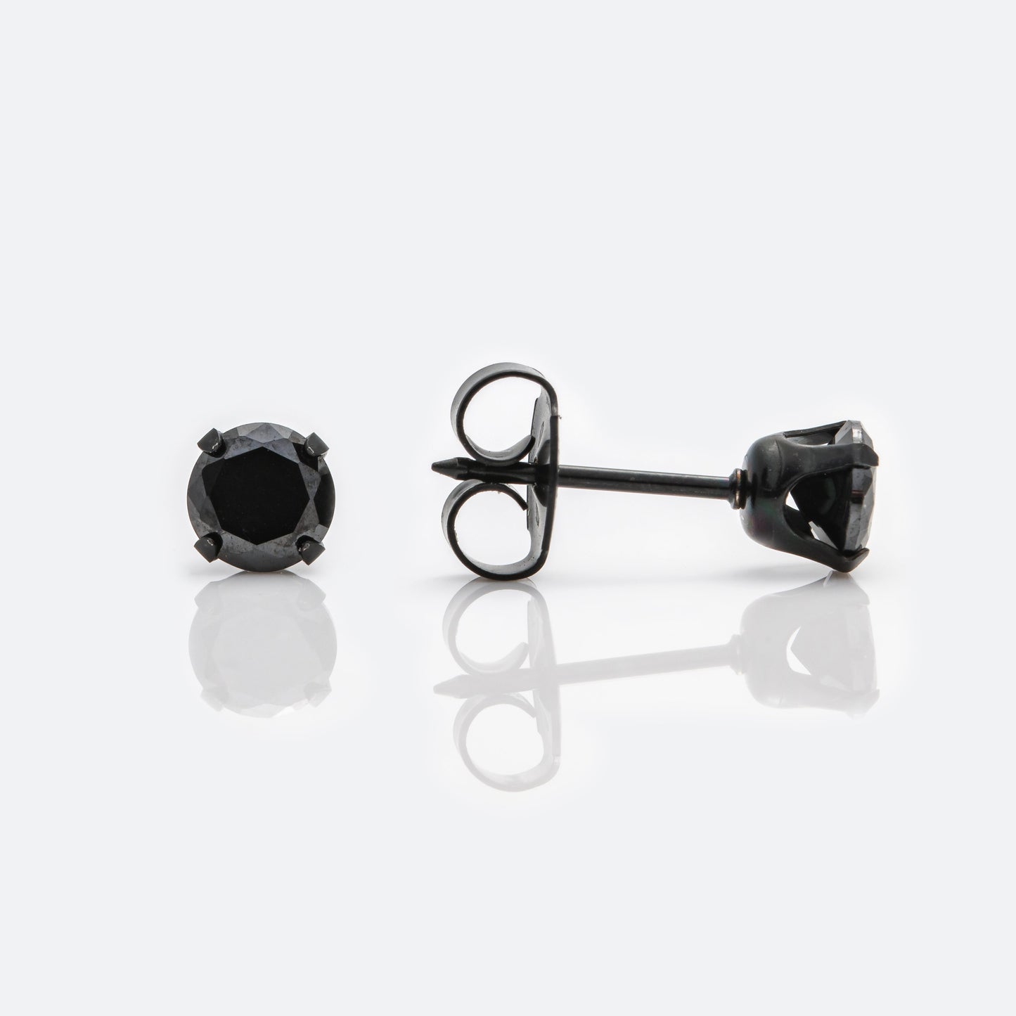 System 75™ Prong Set Black Stainless Steel Piercing Studs -  5mm - Black Cubic Zirconia