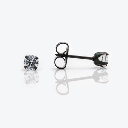 System 75™ Prong Set Black Stainless Steel Piercing Studs -  4mm - Cubic Zirconia